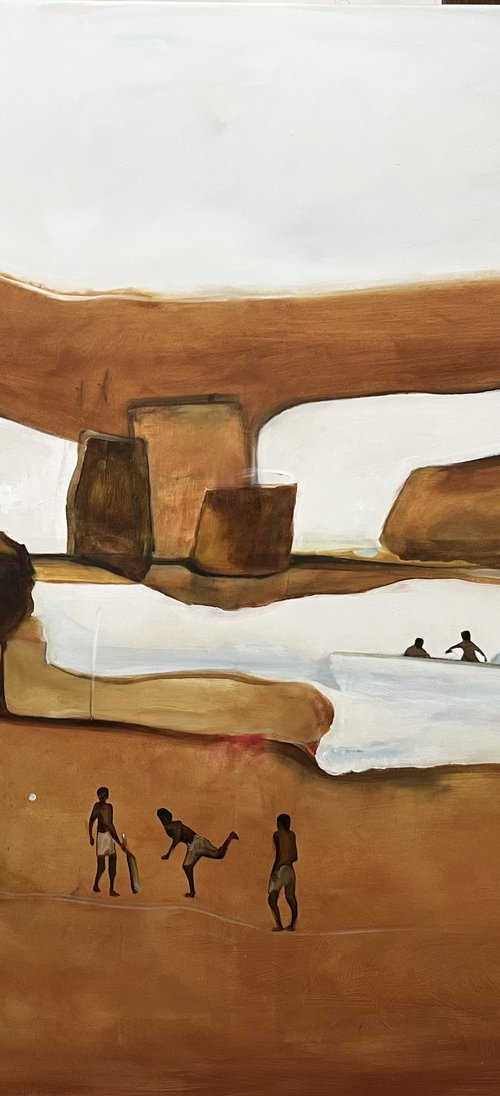 Cricket players and row boat by Romuald Mulk Musiolik