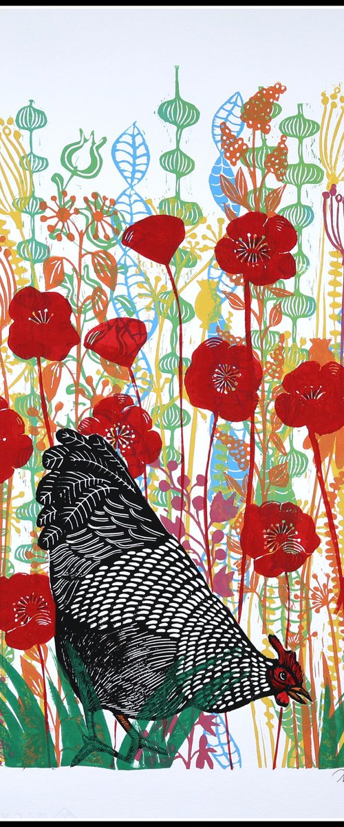 Hen and Poppies by Mariann Johansen-Ellis