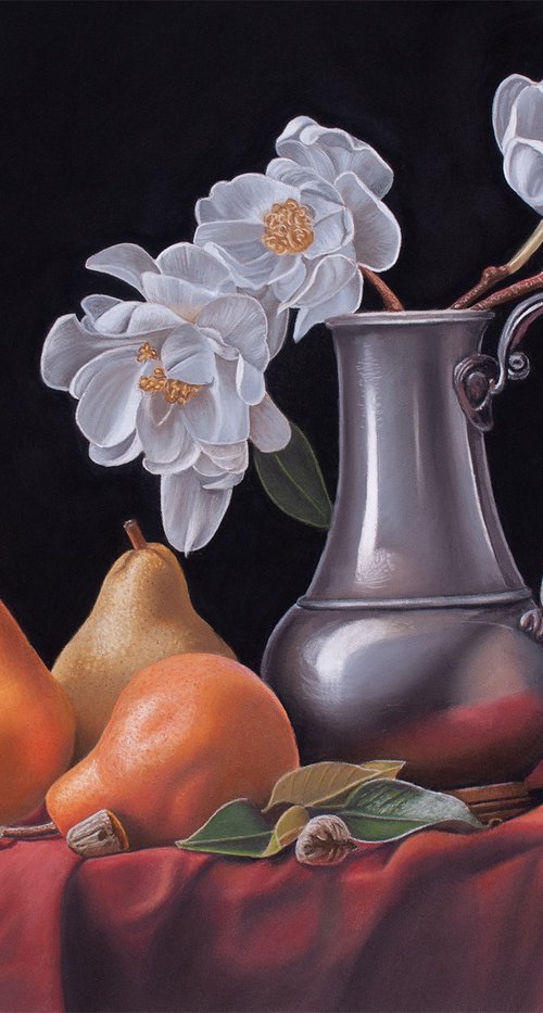 Still Life on Red Cloth by Dietrich Moravec