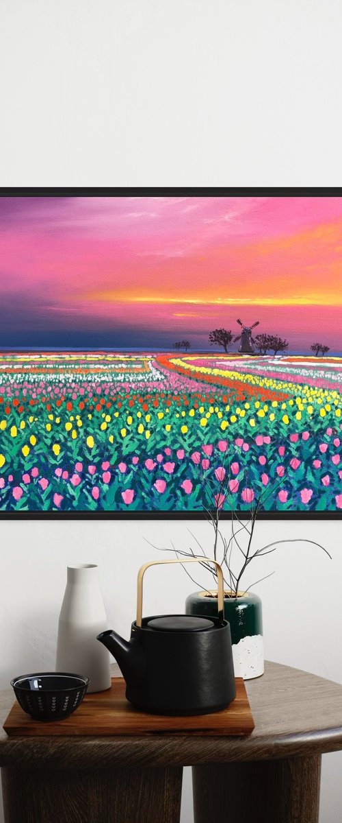 Sunset, tulips filled by Volodymyr Smoliak
