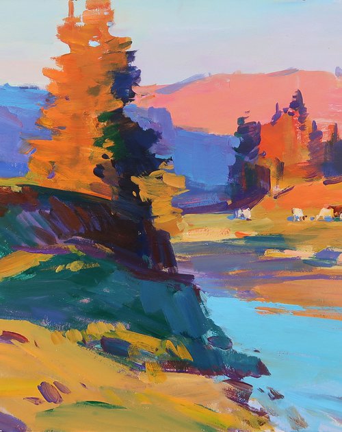 Autumn evening by the river by Aleksandr Kryushyn