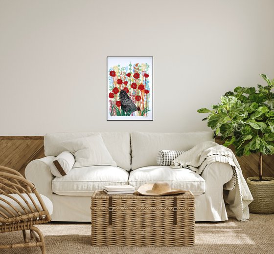 Hen and Poppies