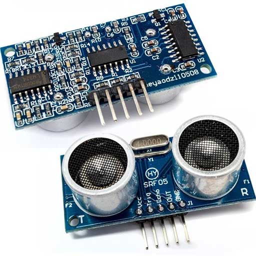 HC-SR04-Ultrasonic-Sensor-510x510-机器人淫交任务(高h) A picture showing green HC-SR04 ultrasonic sensor with front and back