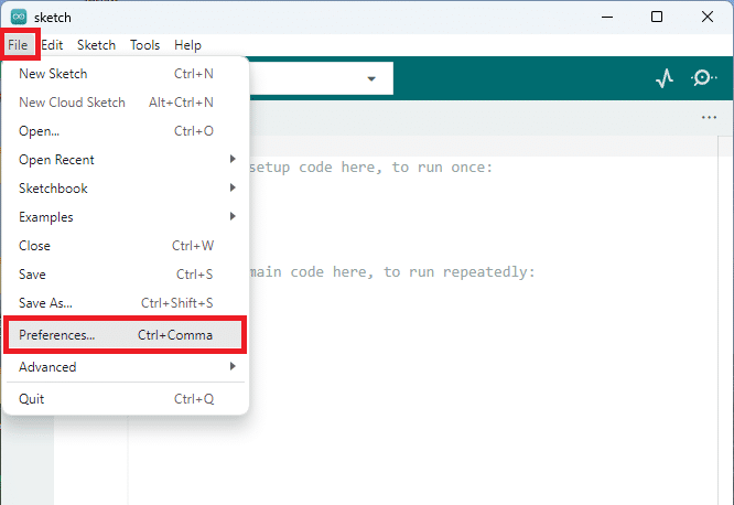 Arduino ide 2 menu preference
